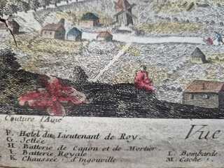 Ingekleurde prent “Bombardement van Le Havre”, 1759